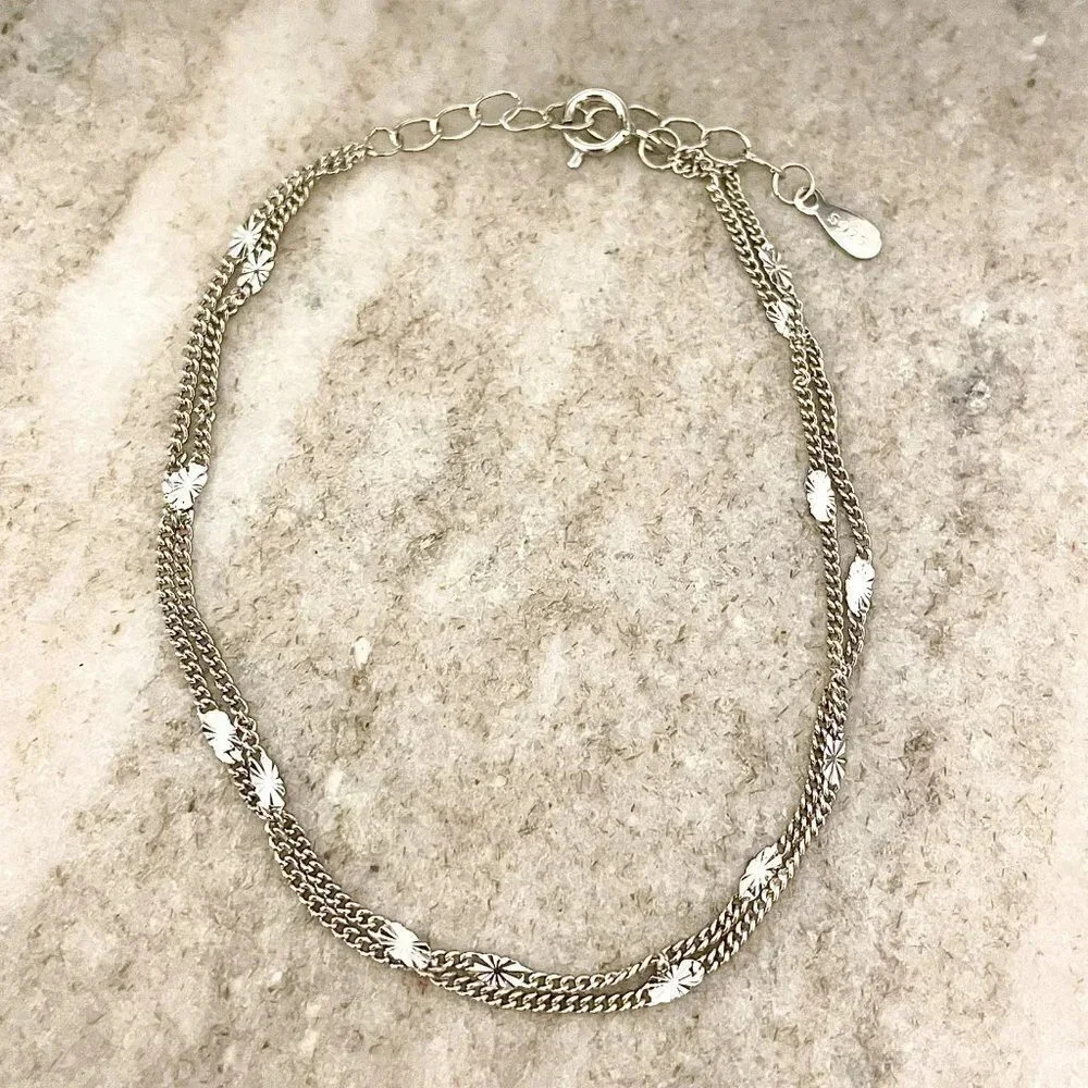 925 Sterling Silver Double Layer Dainty Minimalist Bracelet
